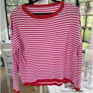 Women's Pink & White Striped Long Sleeve Tee